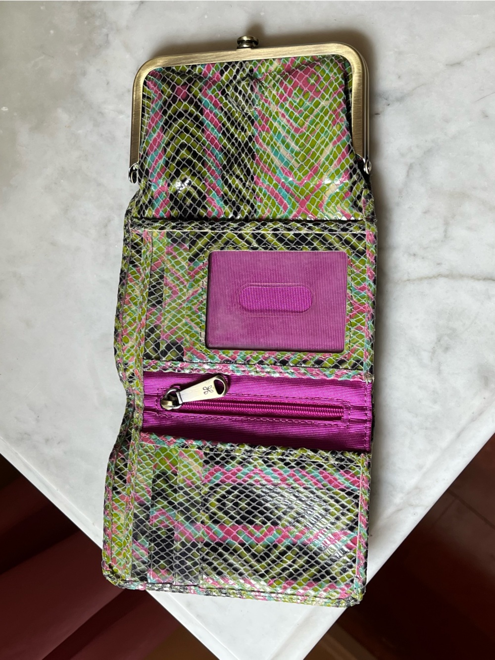 HOBO Compact Trifold Leather Wallet Snake Print